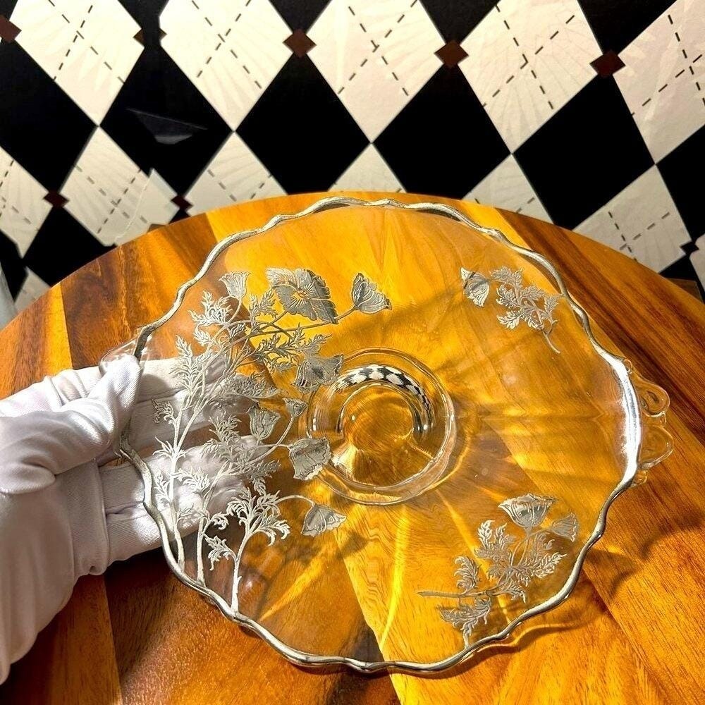 Vintage Silver Inlay Glassware Set | Bell, Serving Plate, Bowl & Tray - Picture 4 of 9